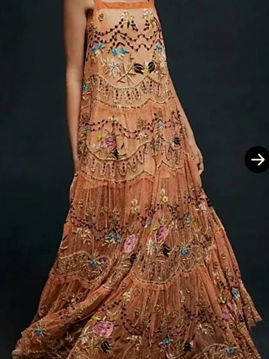 EXQUISITE Free People Peach Embroidered and beaded Maxi Dress - Picture 4 of 14